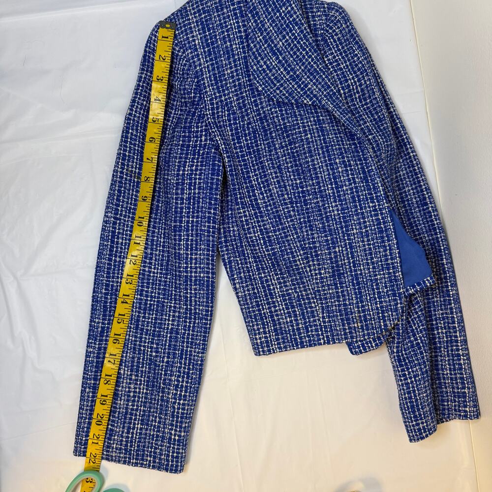 Doncaster Silk Tweed Cropped Blazer Blue White Sz 6 - Picture 3 of 6